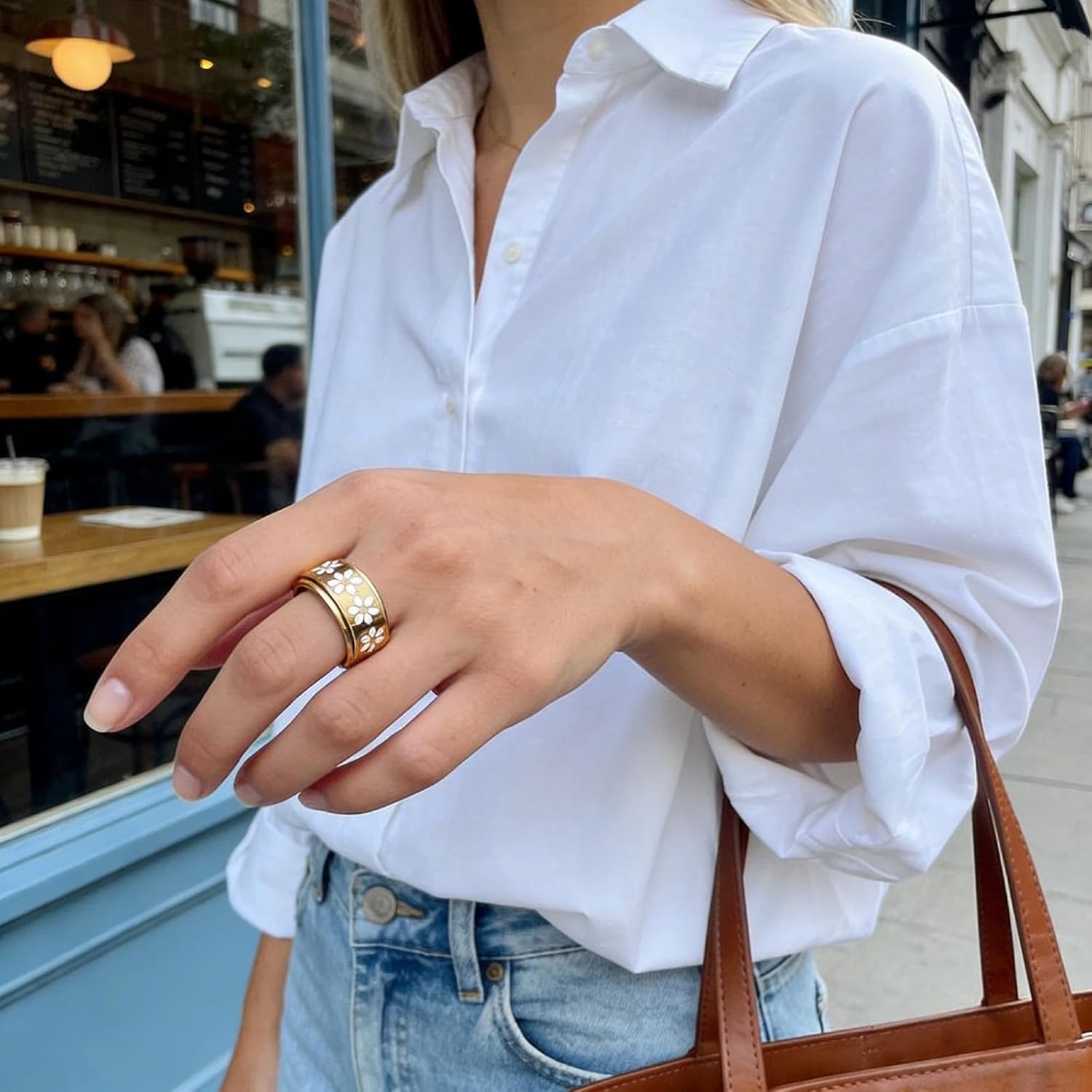 Daisy Fidget Ring for Anxiety Relief - 18K Gold Plated Stainless Steel Spinner Band for Stress Relief, Statement Flower Ring for Women, Gift for Birthday Valentine's Day, Size 6-10 - Image 6