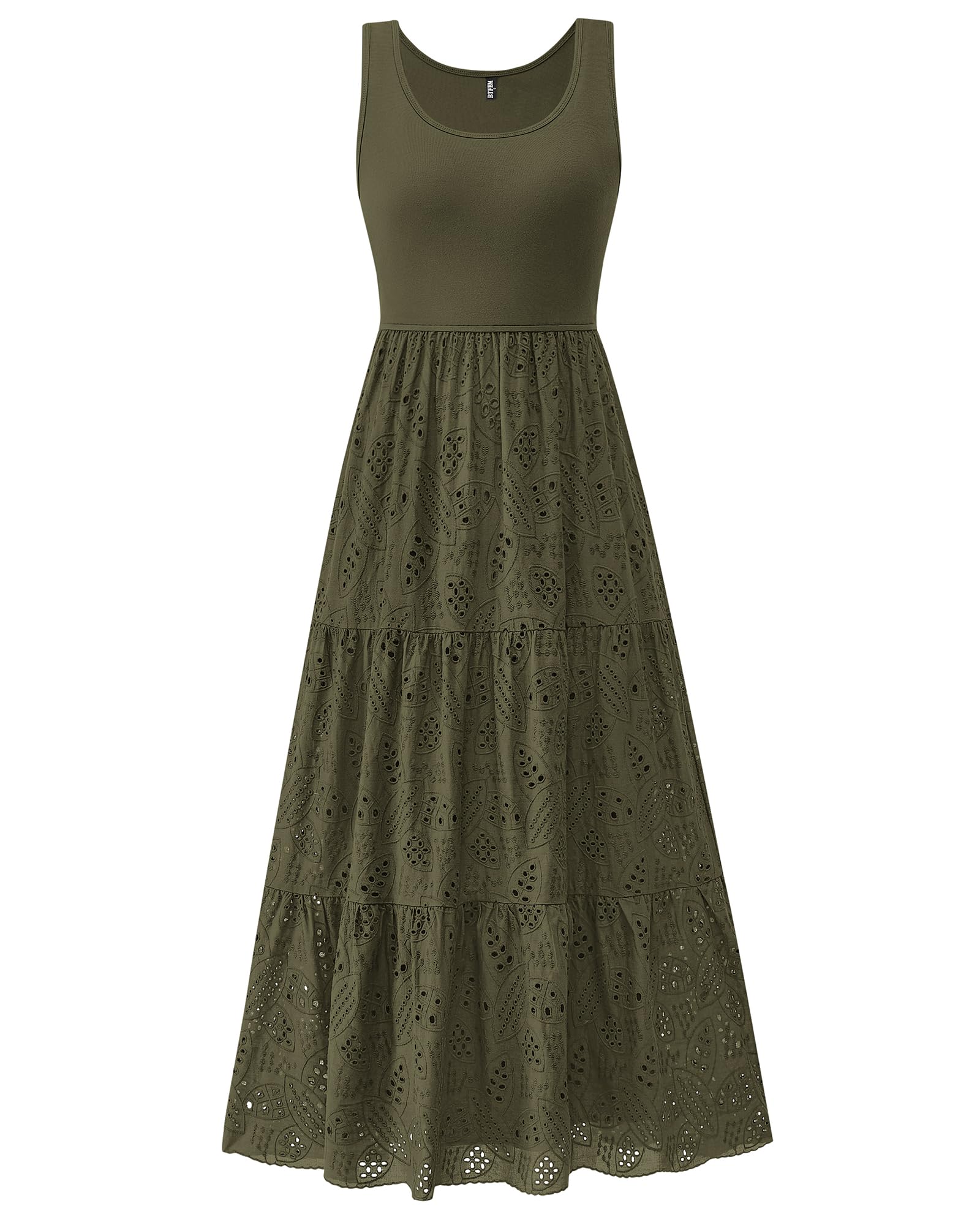 BTFBM Women Summer Eyelet Midi Dresses Casual Spring 2026 Sleeveless A Line Flowy Vacation Beach Wedding Guest Sun Dress