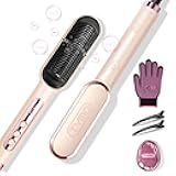 Ring Plus Ionic Hair Straightener Brush - Straightening Comb with Negative Ions for Women, Titanium Coating, 9 Temp Settings & LED Display, Dual Voltage, Professional Styling Tools, Gold Blush