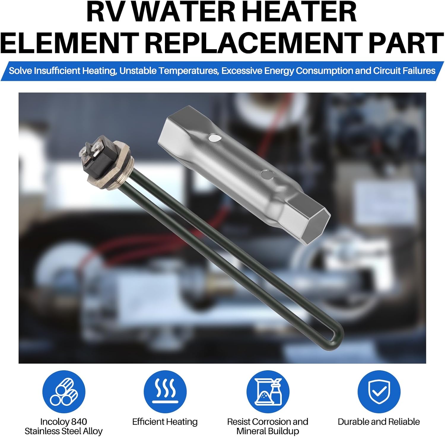 110V/120V RV Water Heater Screw-In Electric Heating Element 110V/1400W for Atwood/Dometic 92249, 120V/1440W Suburban 520789/520900, GC/GCH/SW Series with Dual-Use Quick-Release Hex Wrench