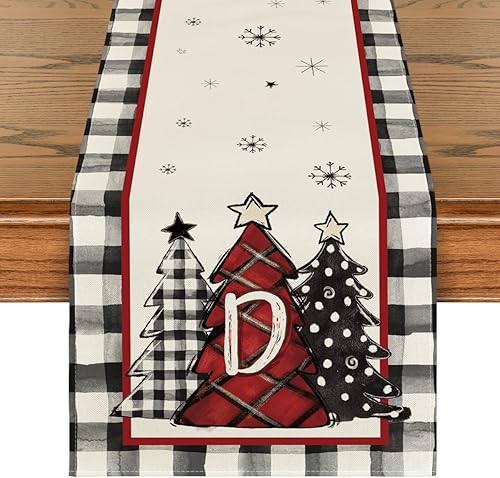 Miniatura 8 de Artoid Mode Camino de mesa de Navidad con monograma de letra P Buffalo a cuadros con árboles de Navidad, decoración de mesa de comedor de invierno