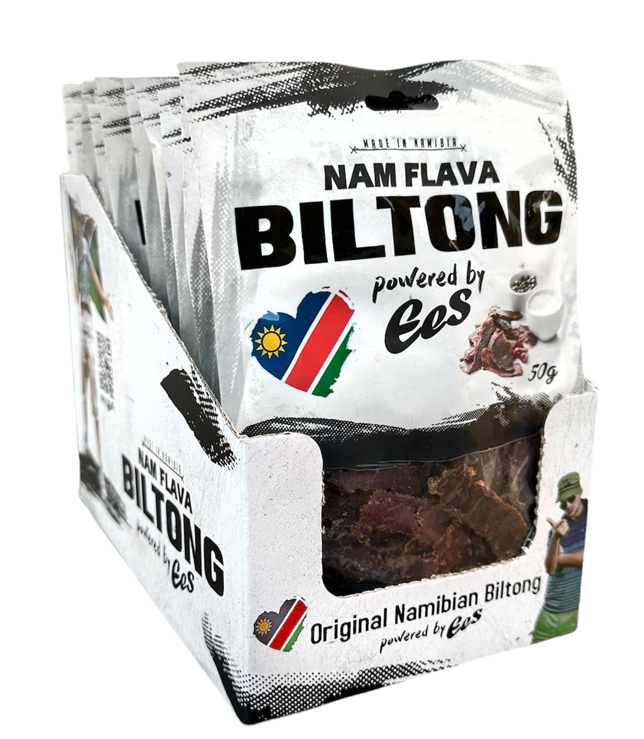 Nam Flava - Biltong original de Namibie - 0,6 kg (12x50 g) Box - Beef Jerky, viande séchée, beaucoup de protéines