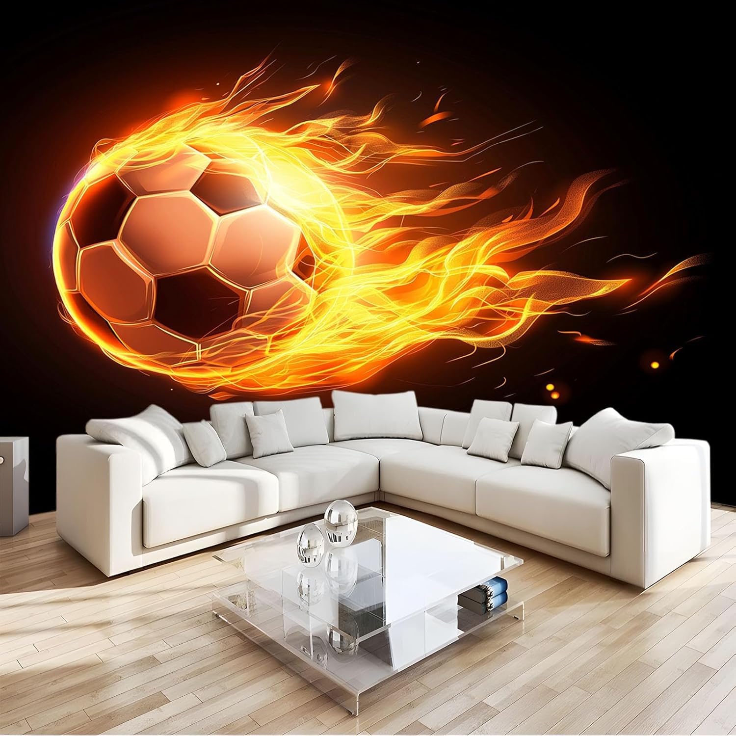 Fotomurale Ragazzo di Calcio Carta da Parati Fiamma 3D Fotomurali In Tessuto Non Tessuto 400x280 Decorazione Parete Camere da Letto Soggiorno Pareti Murale Poster Giganti a-10342