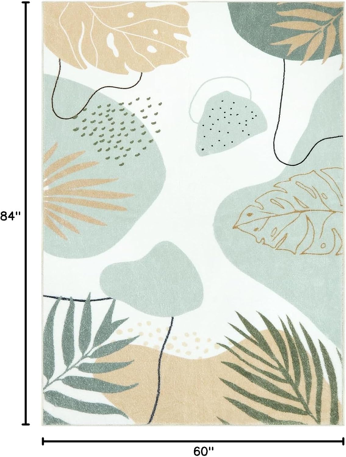 Seavish Washable Rugs for Living Room, 5x7 Green Area Rug for Bedroom, Low Pile Soft Non-Shedding Botanical Kids Room Floor Carpet, Large Accent Throw Decor Rug for Entryway Office