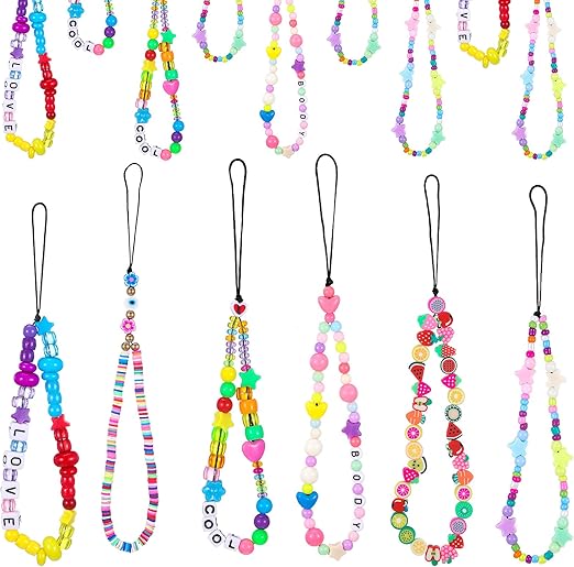 16 Pieces Beaded Phone Lanyards Wrist Strap Colorful Phone Charm