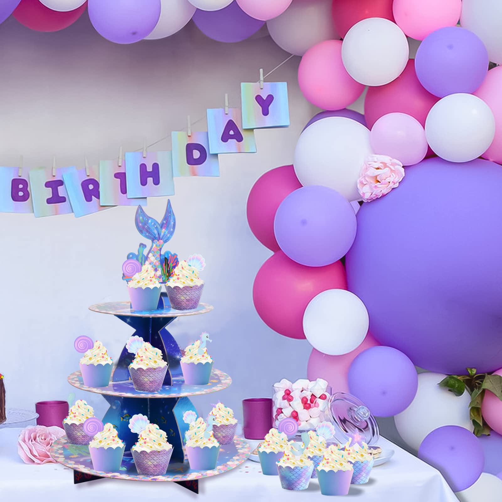 Soporte Para Cupcakes 3 Niveles CAPASTEC - Cartón, Forma Cola Sirena, Decoración Fiestas Y Bodas