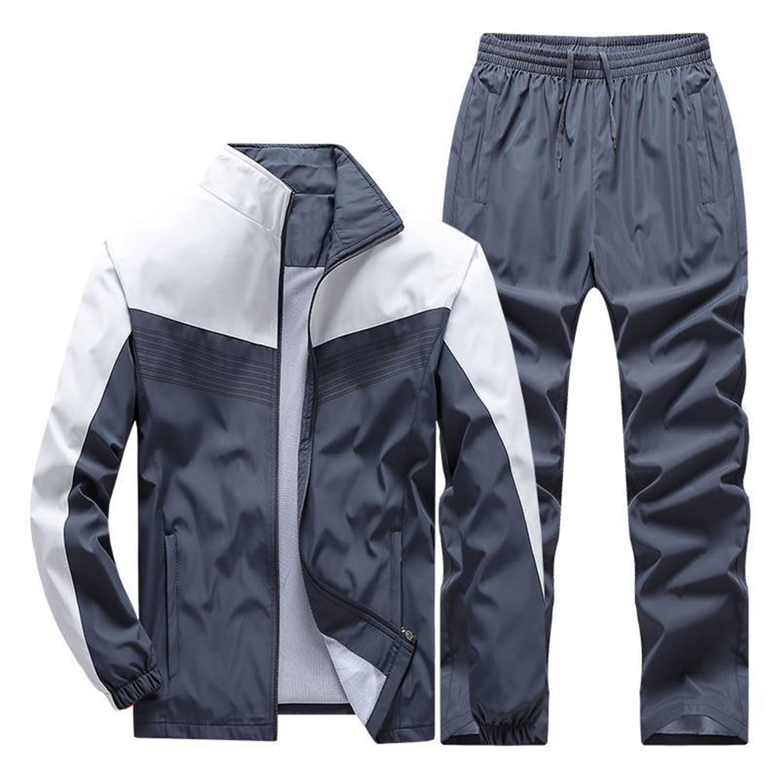 Tuta da jogging da uomo, in cotone, leggera, senza cappuccio | Tuta sportiva da uomo con chiusura lampo, pantaloni con coulisse, leggera, set da 2 pezzi, tuta sportiva da uomo
