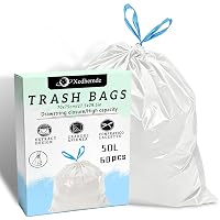 Xcdhemde® 60 Sacchi Spazzatura 50L con Coulisse -70x75cm, Bianco