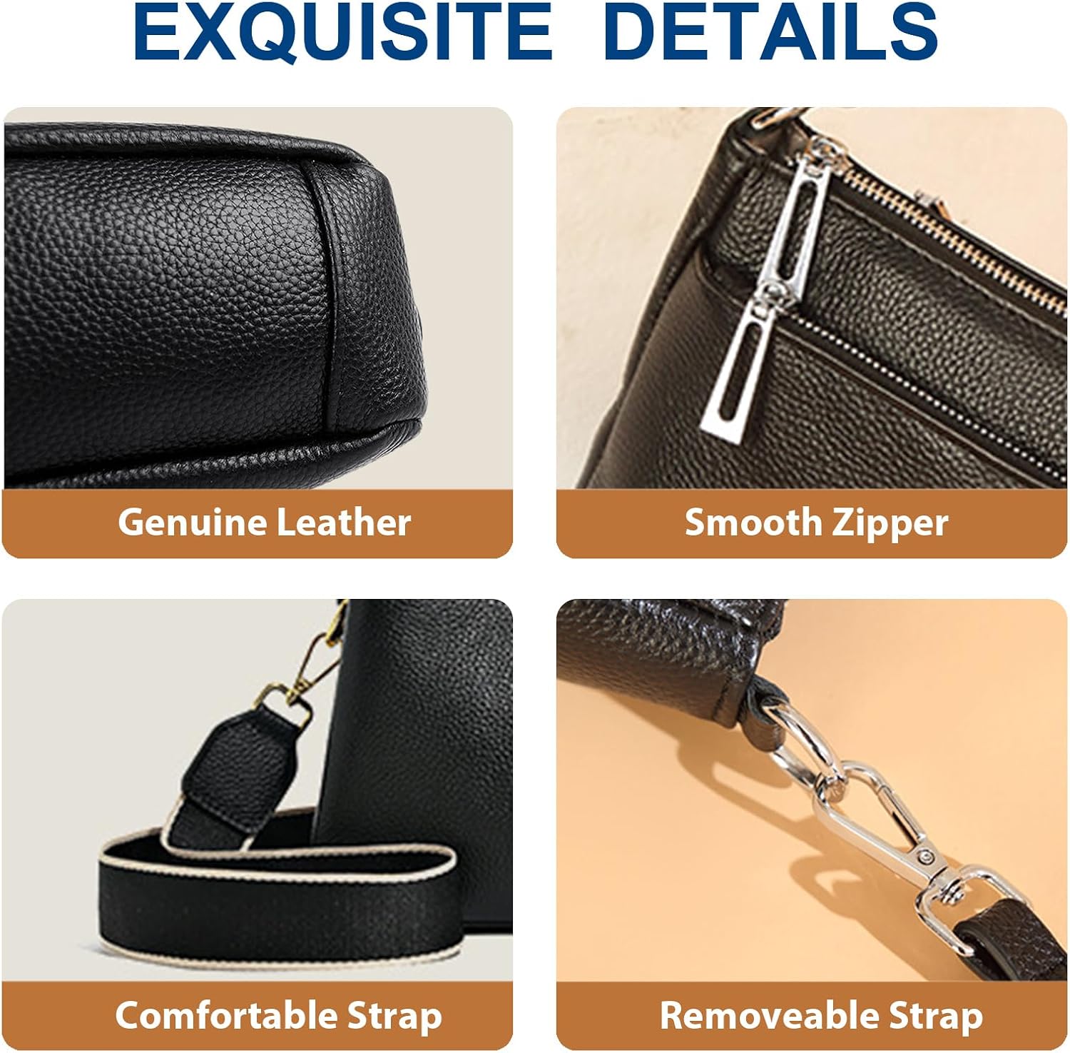 Sursee Genuine Leather Hobo Bag for Women Crossbody Shoulder Purses with Dual Straps - Image 6