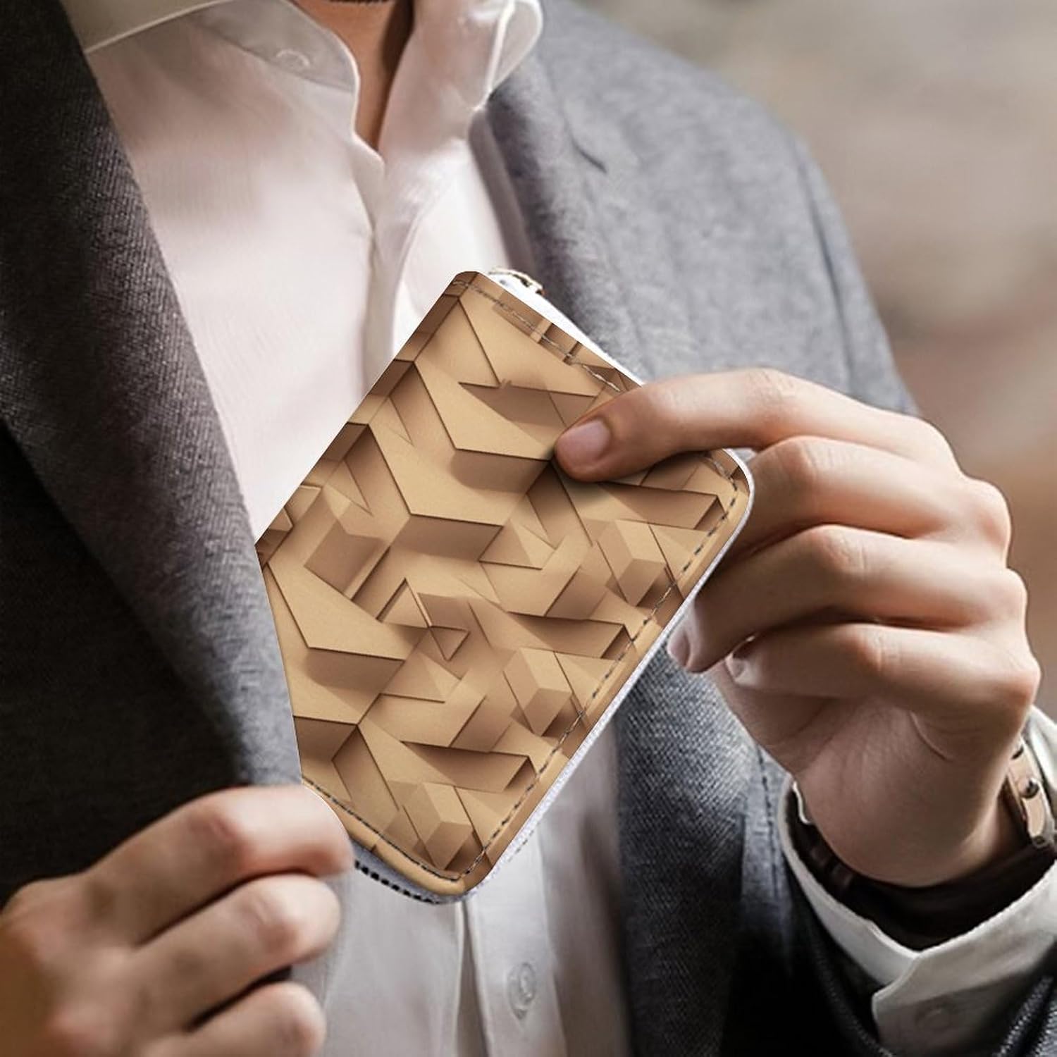 3D Cuboid Pattern Card Holder RFID Blocking,Credit Card Wallet for Women And Men,Card Case Organizer Bag with Zipper