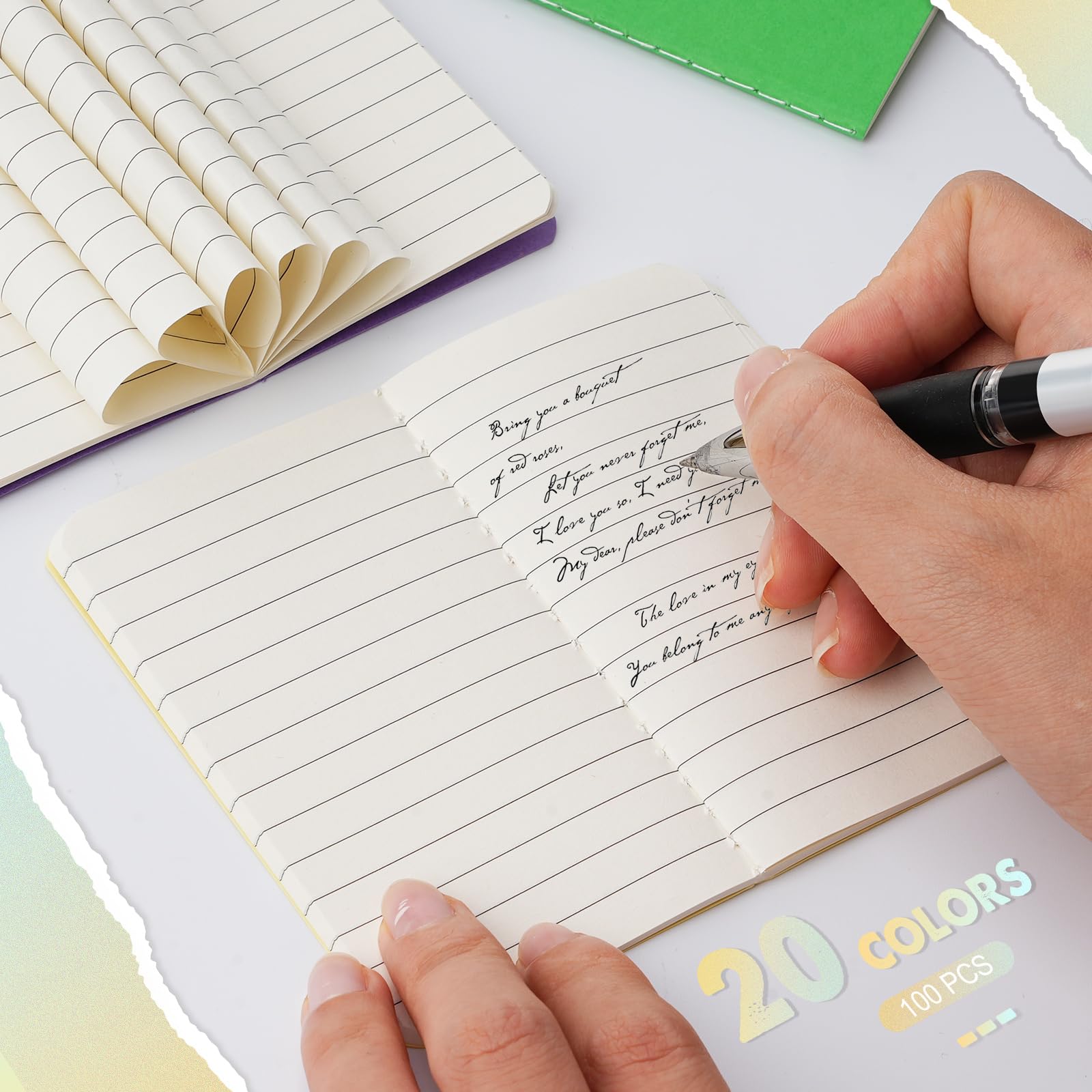 Harloon Lot de 100 petits carnets de notes lignés de poche 10,2 x 6,3 cm pour l'école, les enfants, les étudiants, les voyageurs, les hommes et les femmes, 30 feuilles et 60 pages (multicolore)