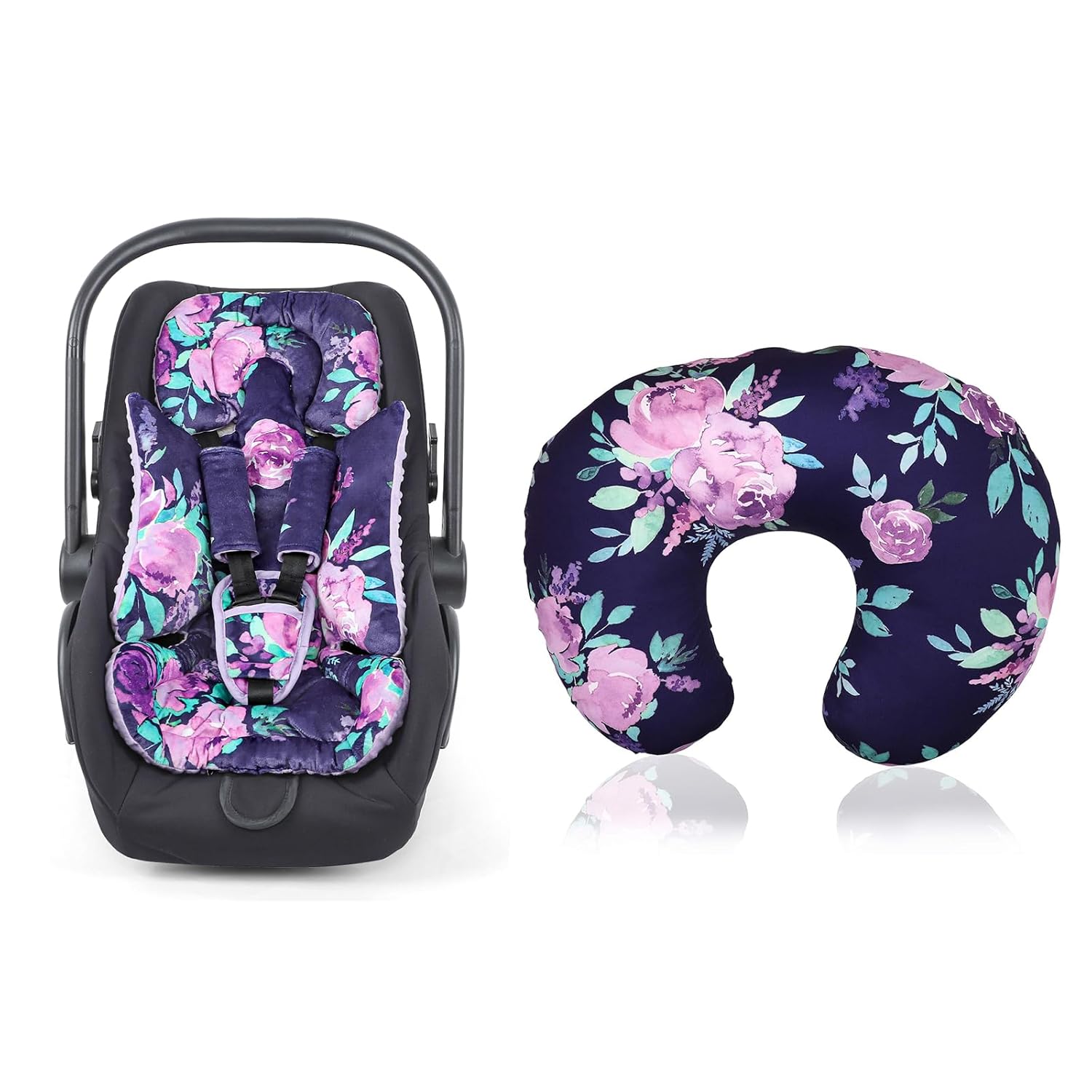 Purple Floral Nursing Pillow Cover, Breastfeeding Pillow Slipcover for Baby & Car Seat Head Support Baby - Infant Car Seat Insert for Newborn