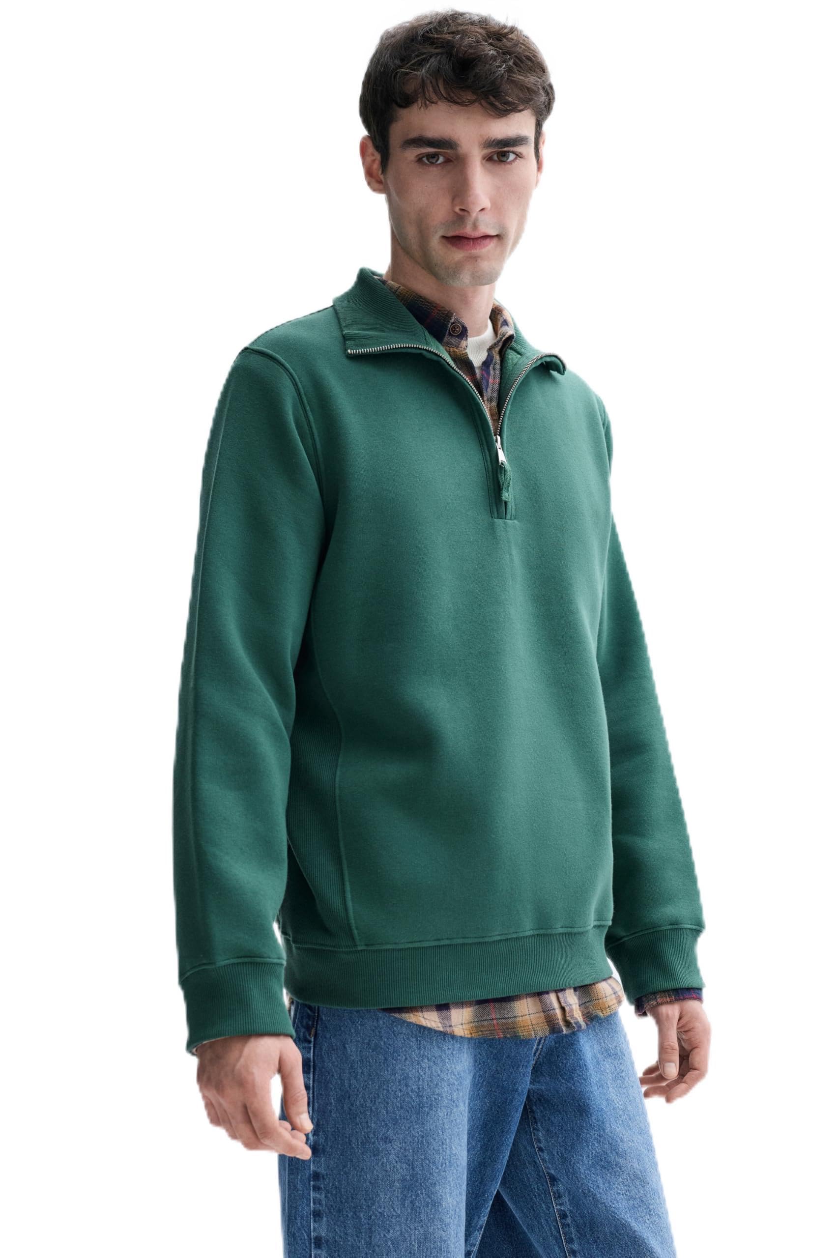 Erkek Lacivert Comfort Fit Fermuarlı Dik Yaka Sweatshirt