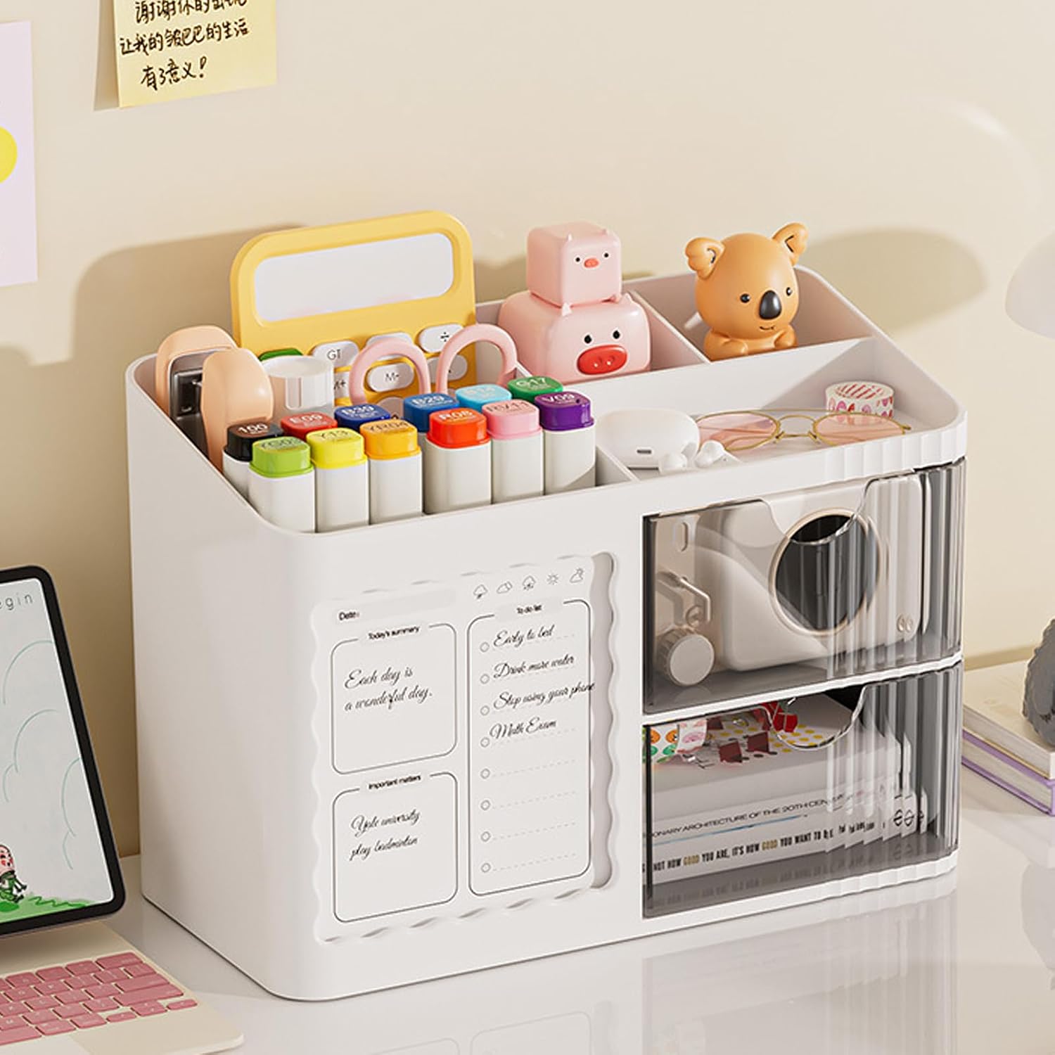 Desk Drawer Organizer 3, Pen Holder Stand with 3 Drawers, Small Stationery Storage Box For, Study Room, Home image 2