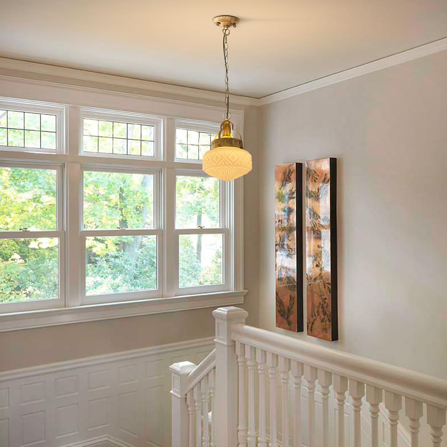 KCO Lighting Yellow Glass Pendant Light Fixture Vintage Brass Pendant Lights Kitchen Island Modern Gold Pendant Lighting Mid Century Globe Hanging Light with Chain