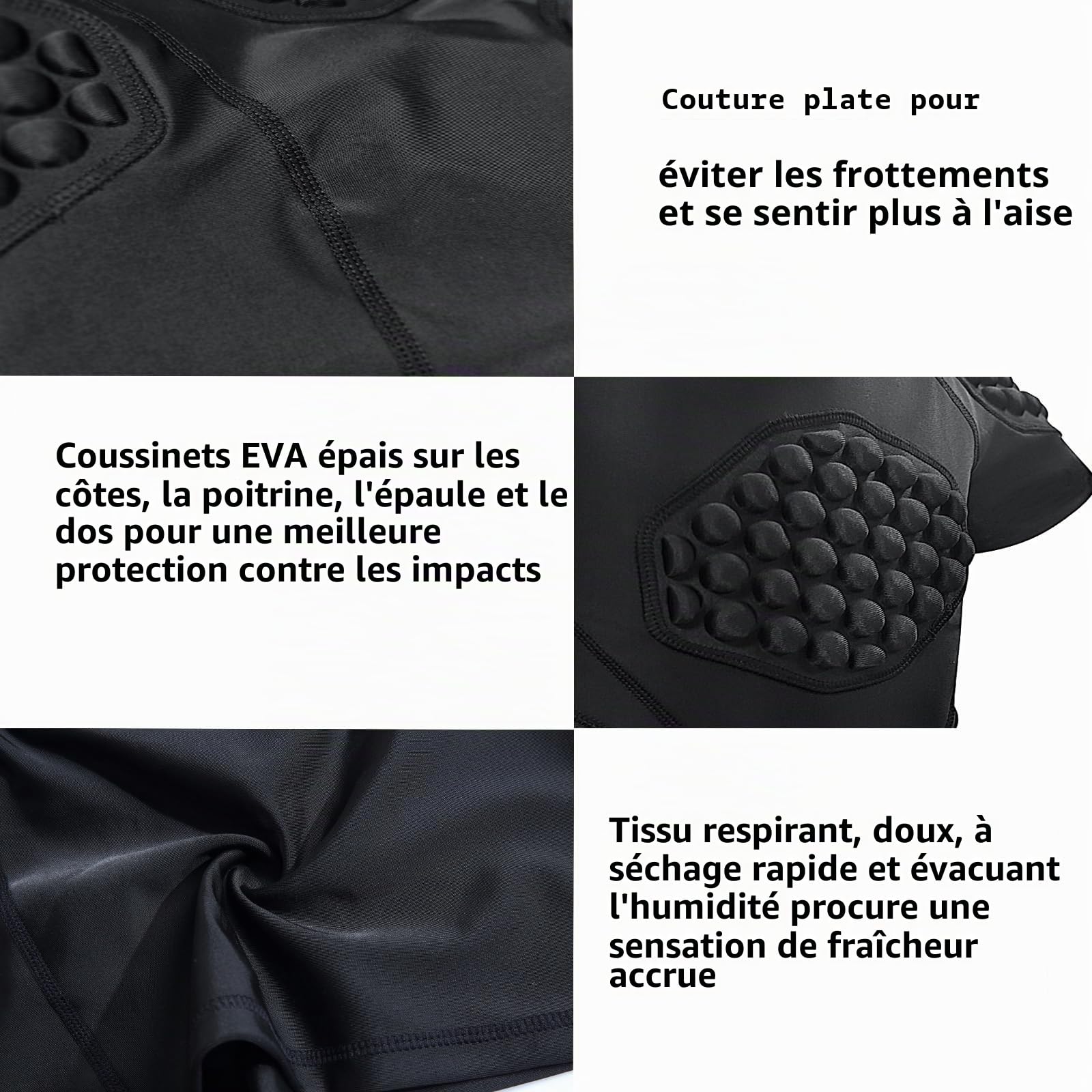 Topeter Maillot de football rembourré pour jeunes, protection côtelée de compression pour enfants, avec coussinets côtelés, poitrine, épaules, dos
