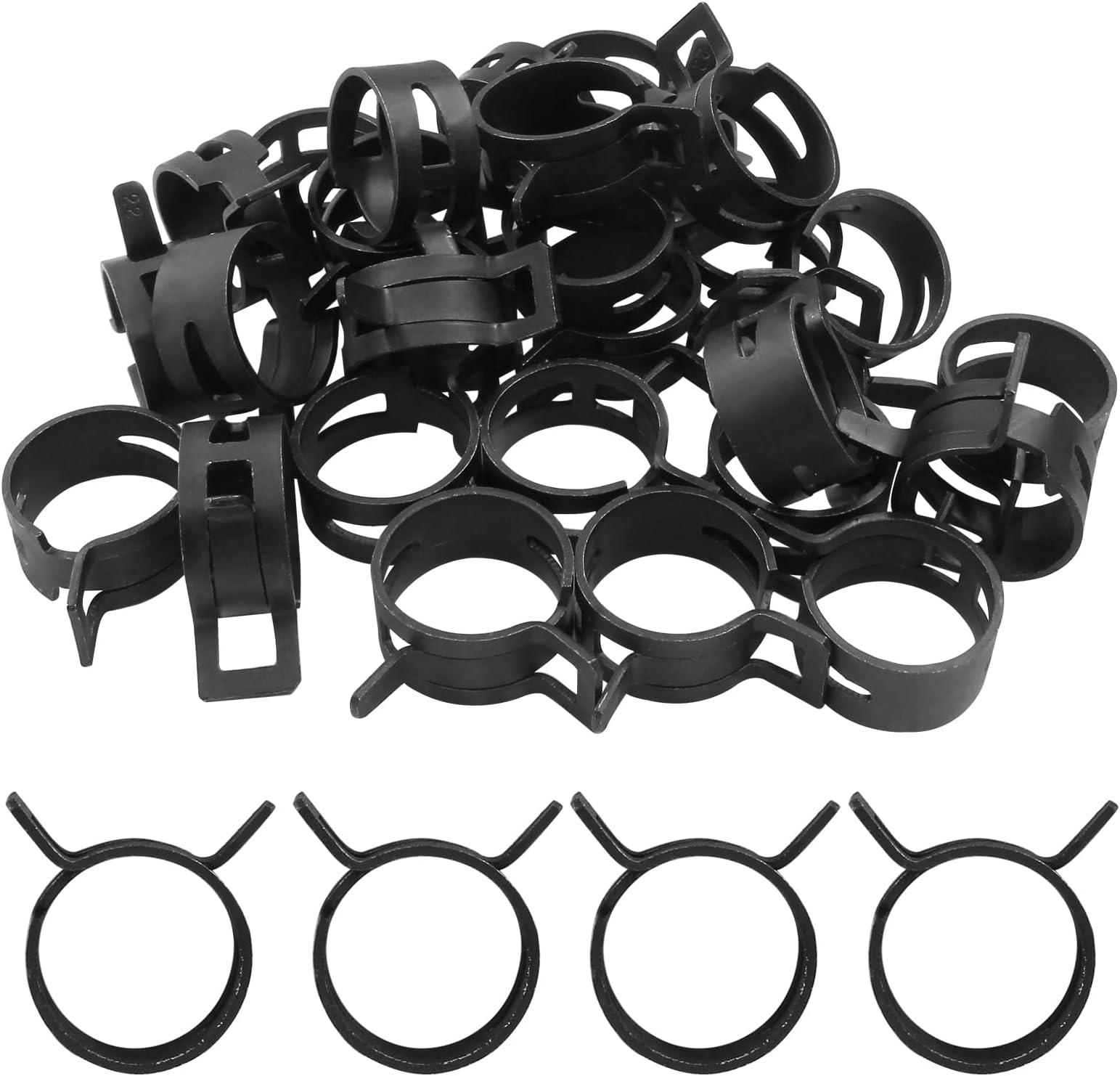 30Pcs Spring Band Type Clips 22mm(7/8 Inch) Air Hose Tube Water Pipe Fuel Hose Line Vacuum Hose Clamp, Fit 23.6-25.5mm OD (Black)