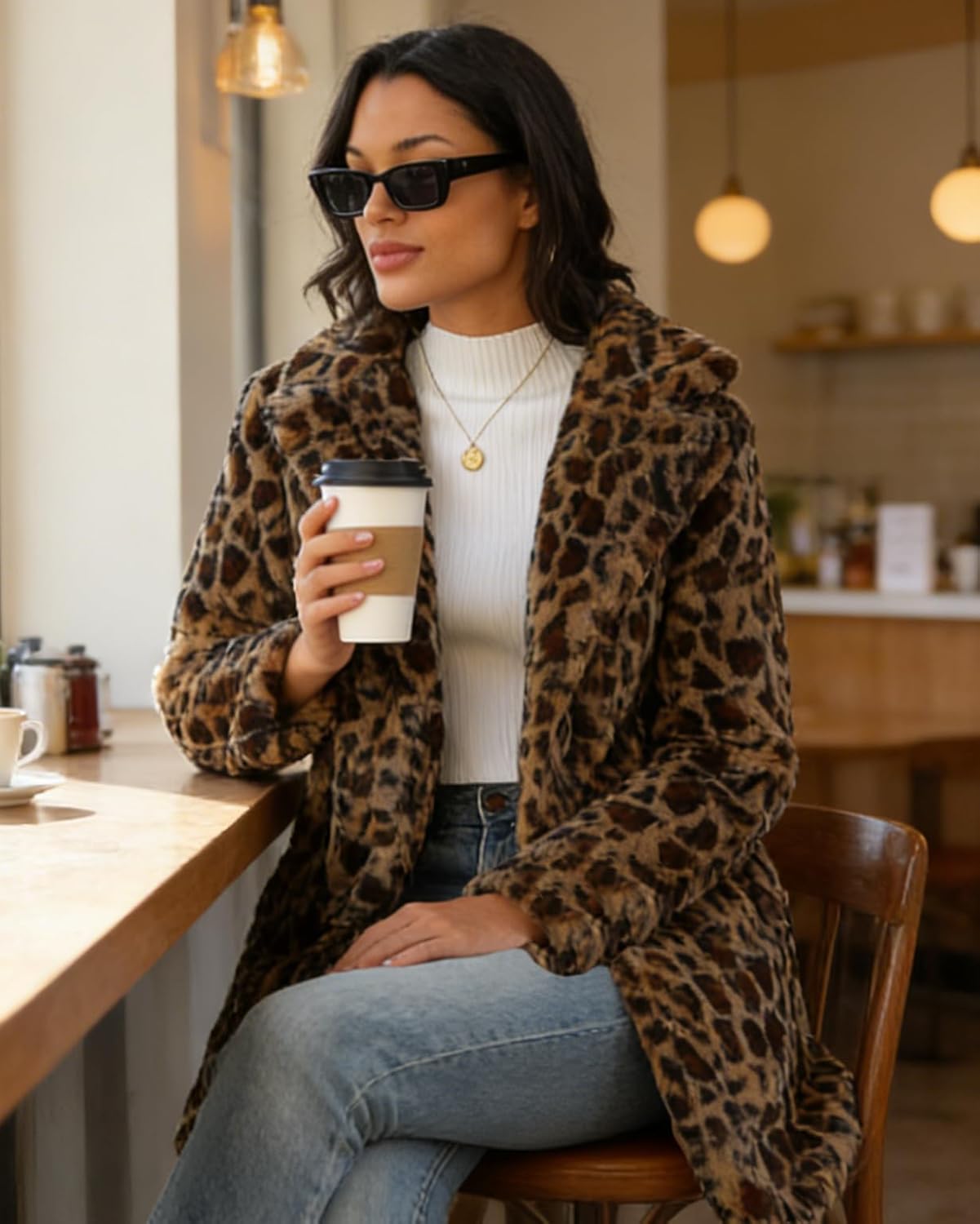 Womens Long Faux Fur Coats Lapel Faux fur Jacket Fluffy Coats Fuzzy Winter Jacket with Pockets - Image 5