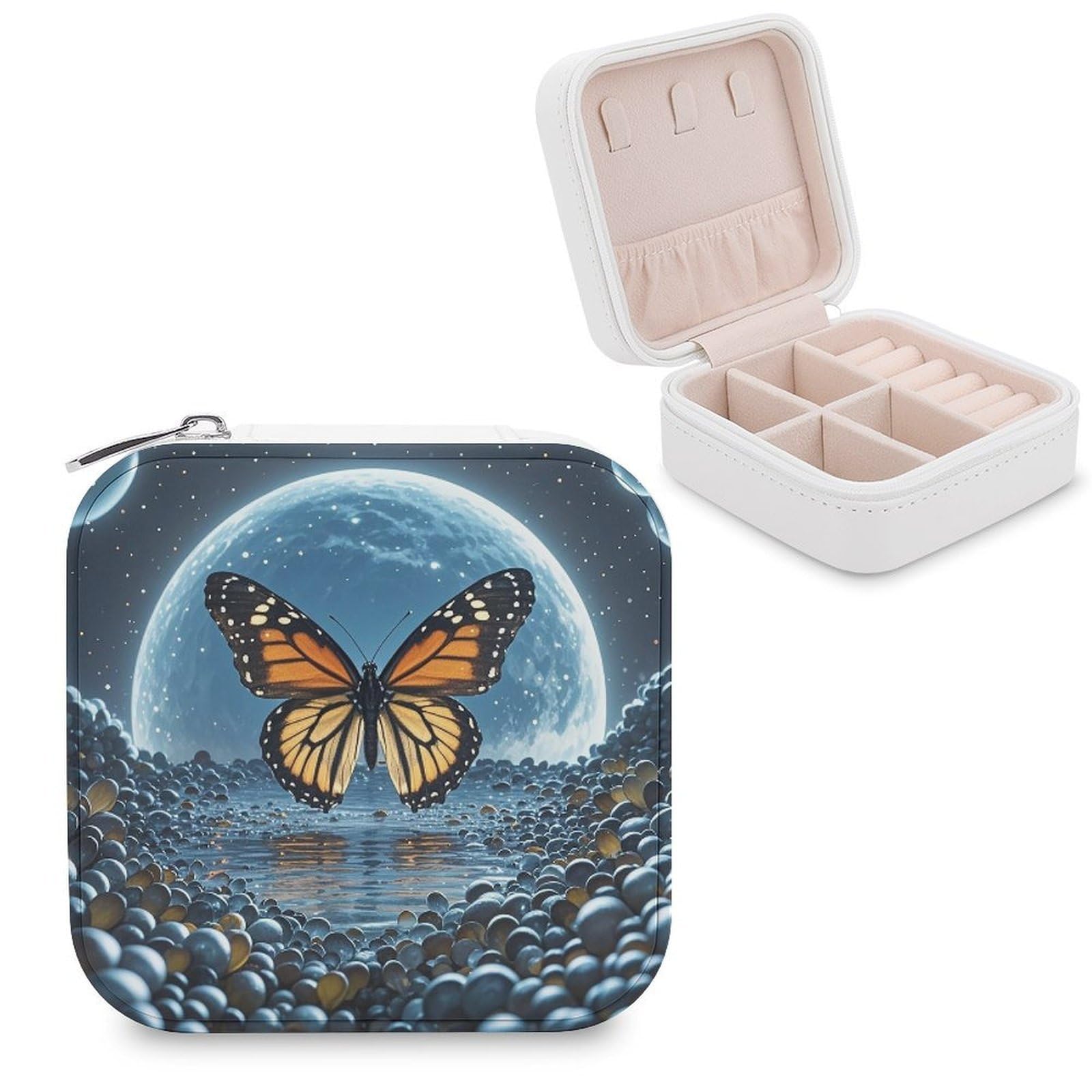 LZQPOEAS Flying Butterflies Jewelry Box Mini Jewelry Travel Case Trendy Stuff Ring Box Custom PU Leather Jewelry Boxes Portable Jewelry Case Earring Storage Organizer for Girls Women