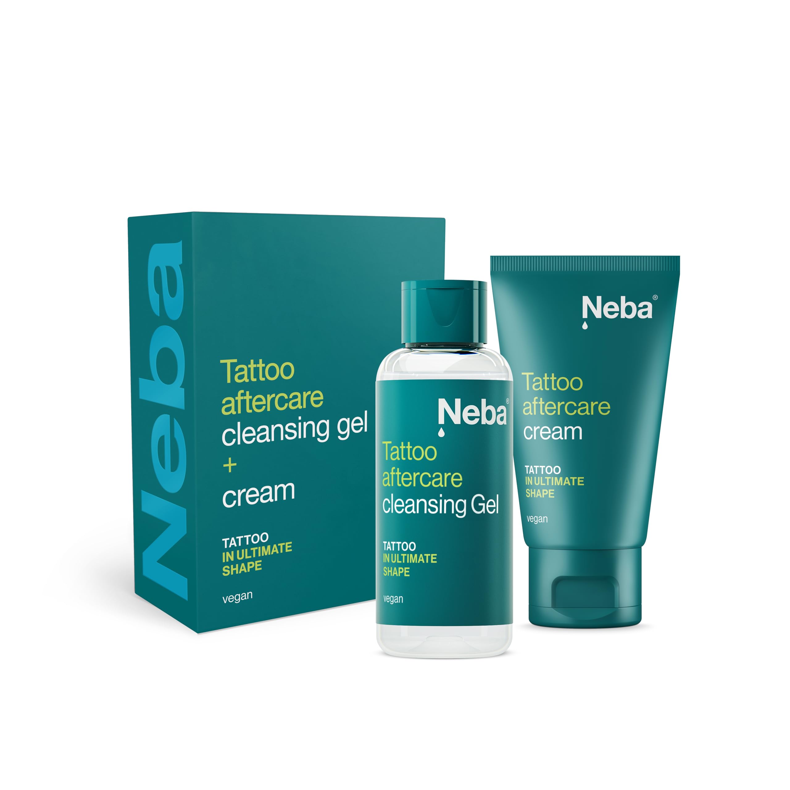 NEBA - Tattoo Pflege 2er Set, Frisches Tattoo Creme und Waschgel - Zubehr  Pflege, Aftercare - mit Aloe Vera - Sanfte Reinigung auch ohne Wasser fr  Ttowierte Haut, Vegan Friendly - 150ml : Amazon.de: Kosmetik