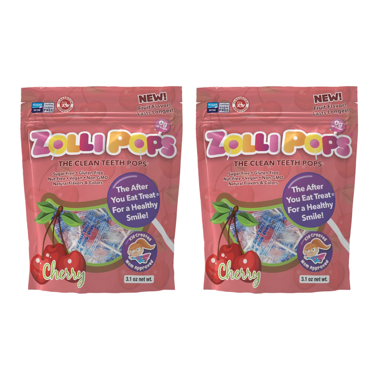 ZollipopsClean Teeth Lollipops, Cherry, 3.1 Ounce