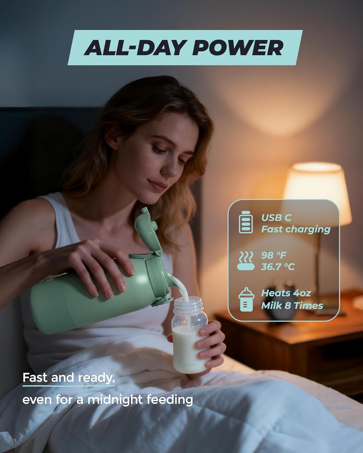 Upgraded Portable Milk Warmer with Self-Clean Function, 110W Fast Heating for Breast Milk & Formula, 16oz Large Capacity Travel Bottle Warmer, USB-C Fast Charge, Ideal for Hiking, Flights & Car Use - Image 7