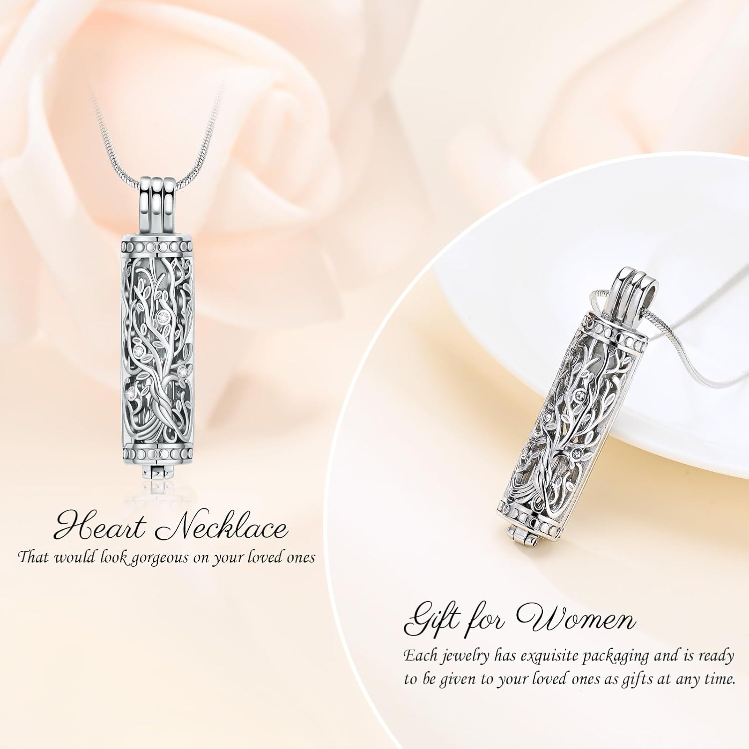 Minicremation Cremation Urn Pendant Necklace with Hollow Cylinder Vial Keepsake Urn Cremation Jewellery Memorial Lockets for Ashes for Women Men image 3