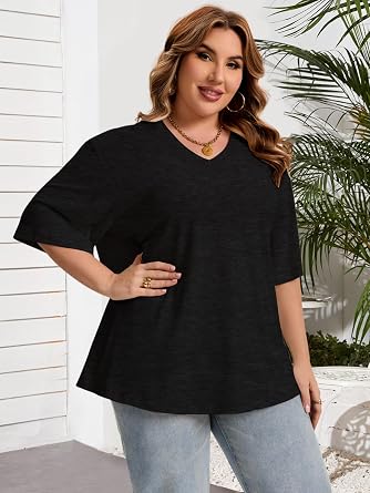 Womens Plus Size Oversized Tshirts Graphic V Neck Short Sleeve Summer Tops