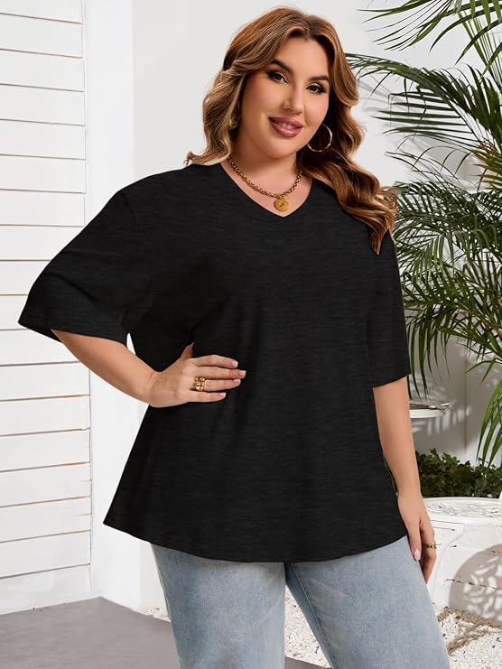 Womens Plus Size Oversized Tshirts Graphic V Neck Short Sleeve Summer Tops