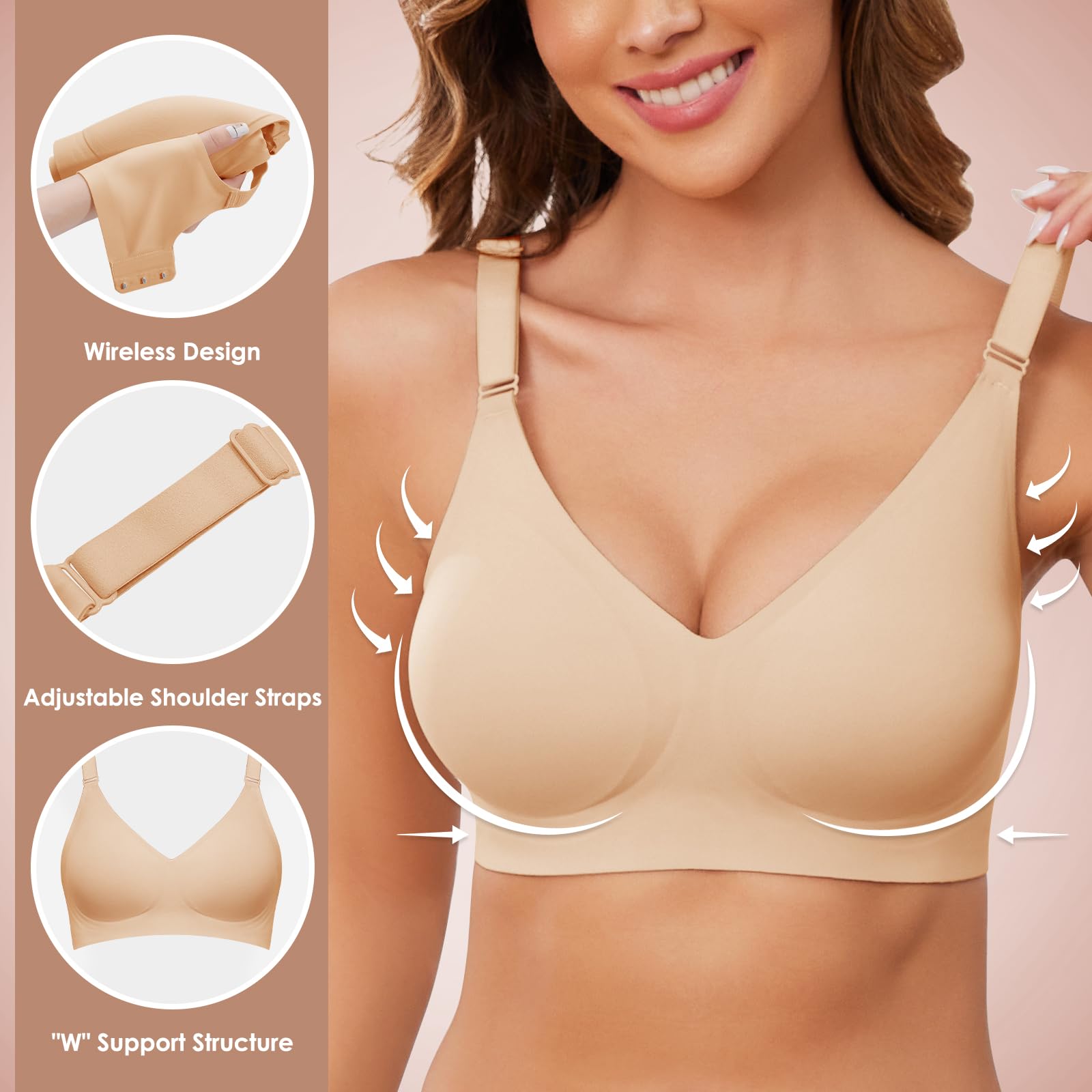 Xnova Donna Reggiseno Senza Ferretto con Cuscinetti, Stretch Leggero Reggiseni di Base Spalline Regolabili Senza Schienale, Comfort Intimo Bralette Invisibile Elasticizzato