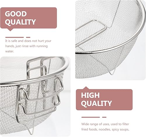 Miniatura 3 de YARNOW Cesta de acero inoxidable para freír profunda redonda de malla de alambre con chip francés Frying Cesta de servir Vajilla de presentación de