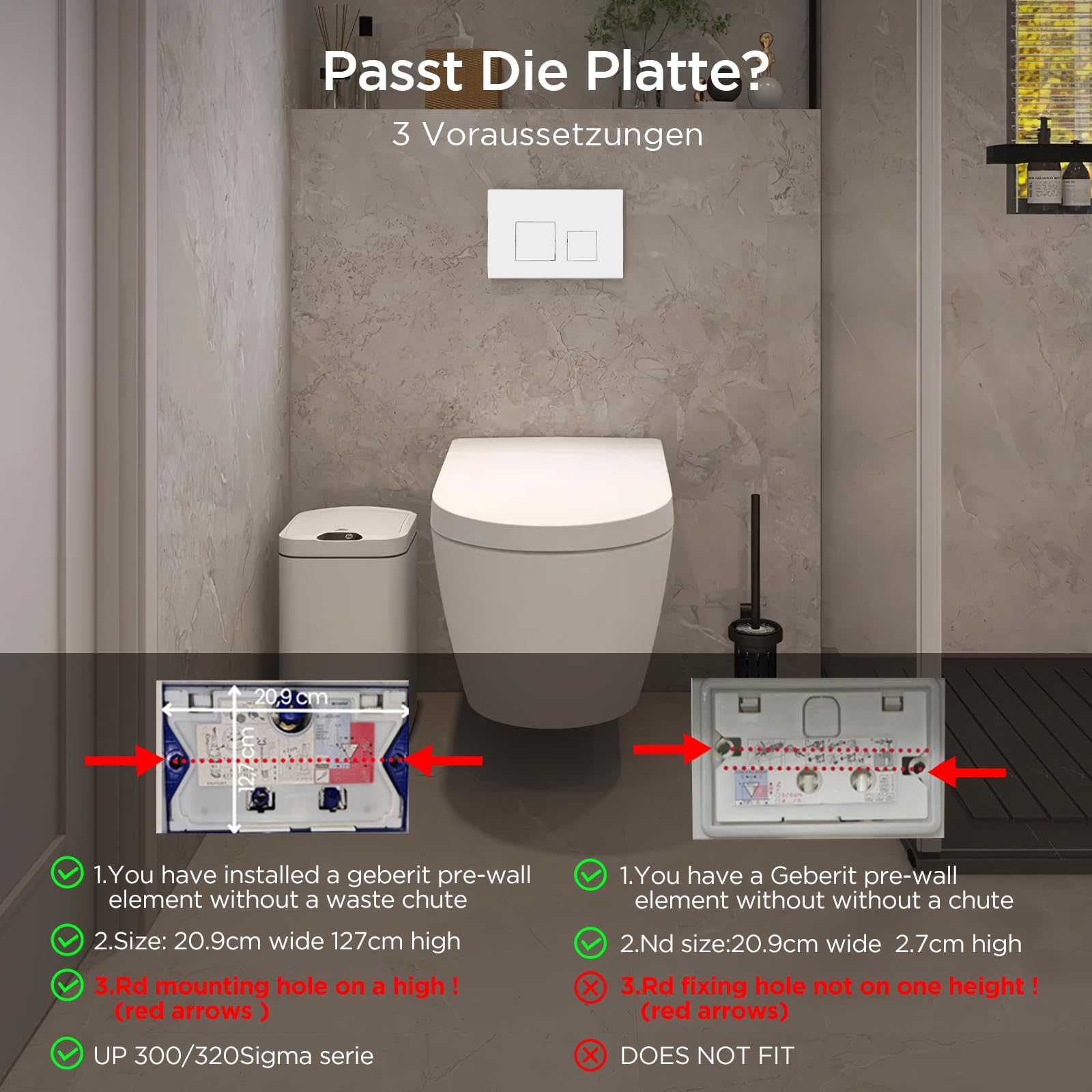 Plaque de Commande WC Suspendu,Plaque de Déclenchement,Double Déchargement,Avec Jeu De Tiges D'Échappement Et Cadre De Fixation,Compatible Avec Geberit Sigma 01,20,30,50,Up 320,300 (Blanche)