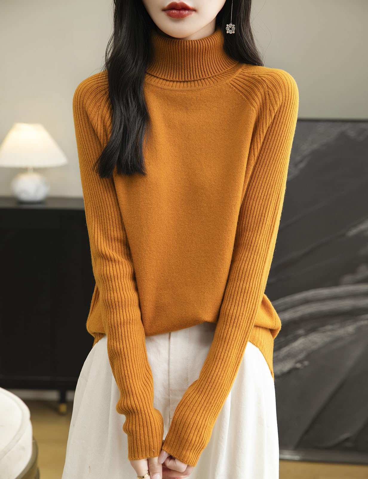 Chanyarn Damen 100% Merinowolle Rollkragenpullover 2024 Herbst Winter Warmer Weicher Langarm Elegant Strickpullover