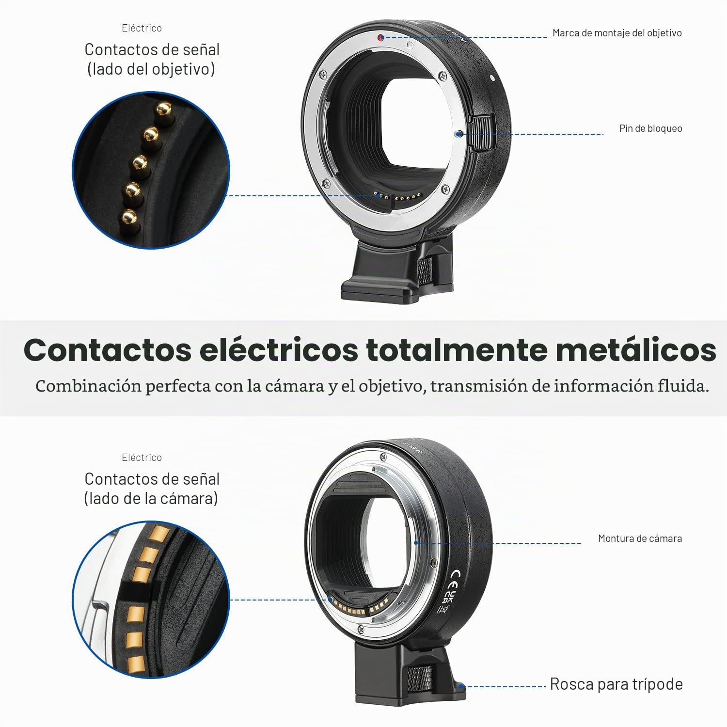 NEEWER Adaptador de Montura EF a EOS R,Lente EF/EF-S Cámara con Montura RF,Anillo Convertidor Autofocus,Compatible con Canon EOS R Ra RP R6 MarkII R6 R5 R3 R7 R10 R8 R50,Carga Máxima:2kg,NW-EF -EOSR