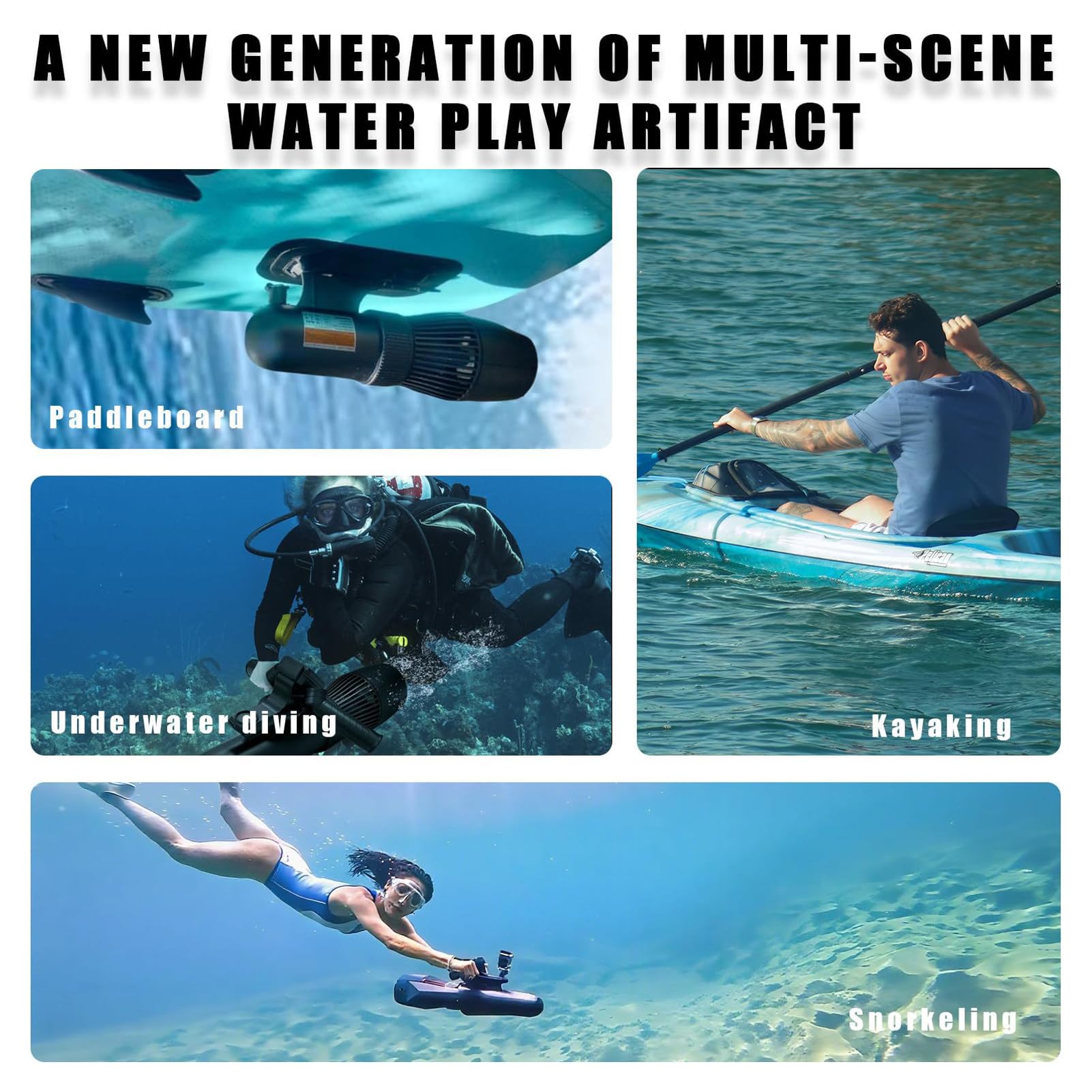 Scooter Submarino de 500/700 W, Sea Scooter con Propulsión Acuática, Batería de 10.000/16.000 mAh y Control de 9 Velocidades, hasta 30 m de Profundidad y 130 Min de Autonomía para Deportes Acuáticos