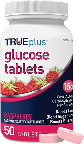 TRUEplus Tabletas de glucosa sabor a frambuesa 50 unidades