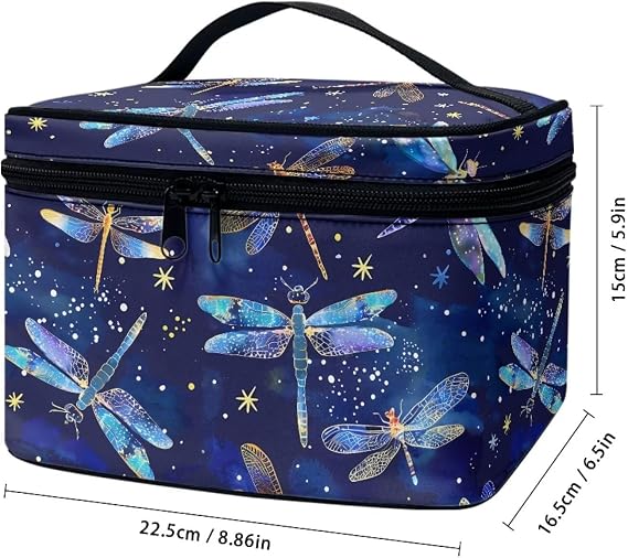 tic Bag for Women Blue Dragonfly Printed Makeup Brush Bag Exquisite Portable Travel Case for Toiletries Skin-Care Products with Versatile Uses