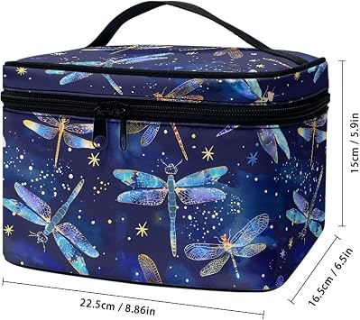 tic Bag for Women Blue Dragonfly Printed Makeup Brush Bag Exquisite Portable Travel Case for Toiletries Skin-Care Products with Versatile Uses