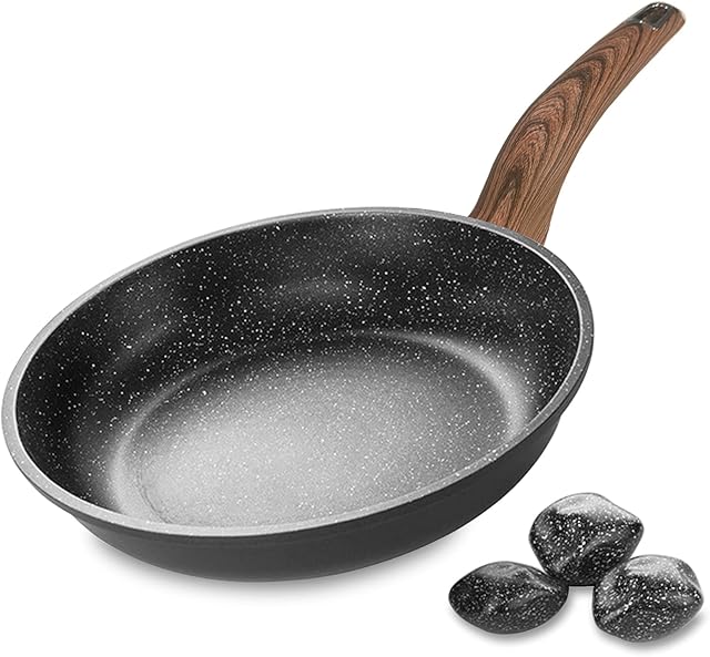 ACCL cm Frying Pans, Non Stick Frying Pan, 5-Layer Anti-Scratch Coating, PFOA Free, Induction Hob Fry Pan, Granite Egg Omelet Pan, Cast Aluminum Stone Skillet for All Types hobs (Gray, 8 inch)
