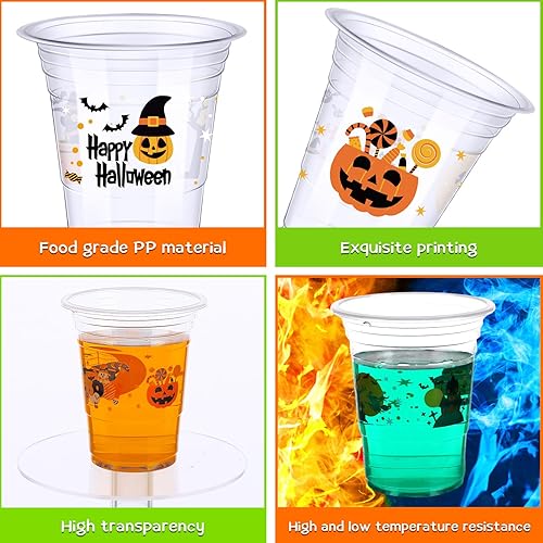 Miniatura 3 de Eaasty Paquete de 100 vasos desechables de plástico para Halloween de 12 onzas, vasos desechables de 12 onzas de araña, calabaza, murciélago, vasos