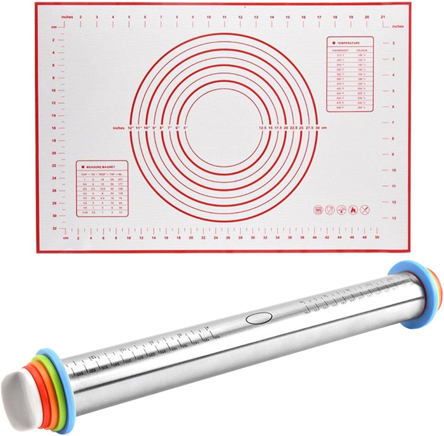 Gecorid Rolling Pins for Baking with Mat Rolling Pins