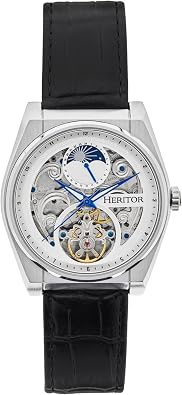 HERITOR Daxton Automatic Watch for Men 43mm Men's Watch with Jeweled Automatic Movement, 316L Stainless Steel Case, Genuine Leather Strap
