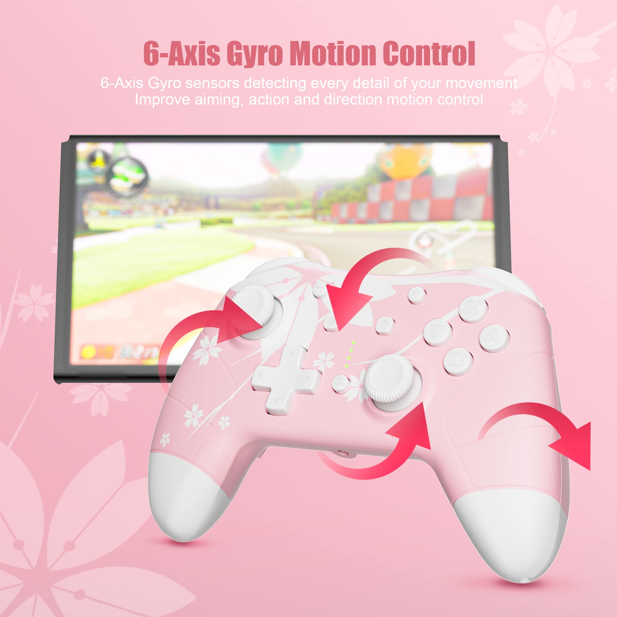 Mytrix Wireless Controllers for Switch/Switch 2, Windows PC iOS Android Steam/Steam Deck,  Bluetooth Controller with Programmable, Hall Effect Joysticks, Adjustable LED Light/Turbo/Vibration: Light Pink