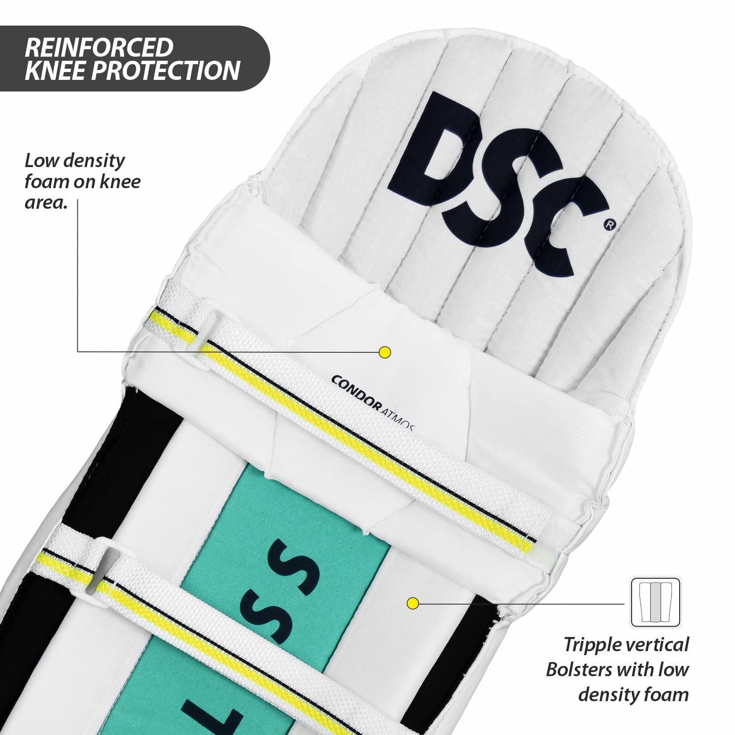 DSC Leather Condor Atmos Cricket Batting Legguard Mens Right, White - Image 4 thumbnail