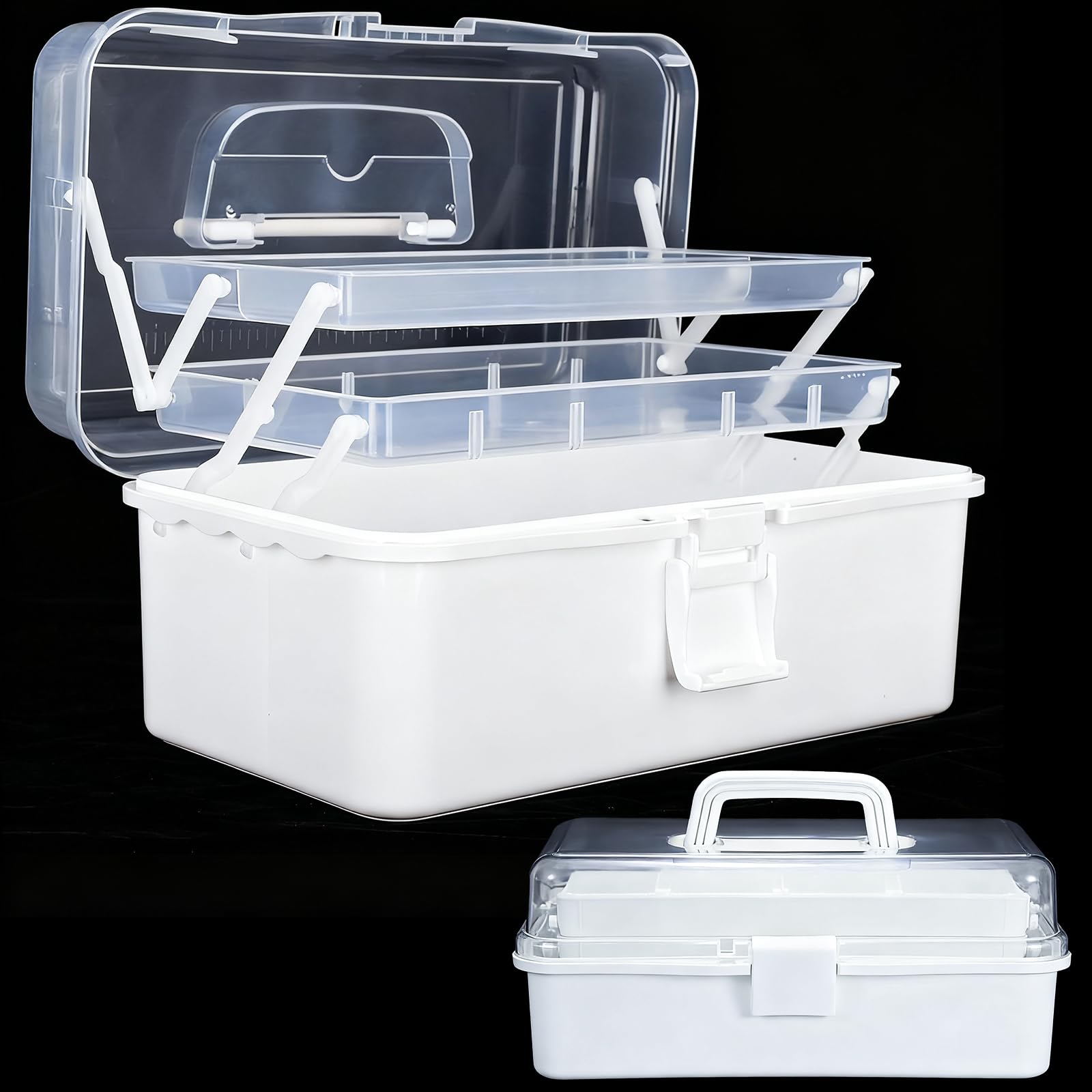 DUOFIRE 13in 3-Layer Craft Organizers Storage Sewing Box with Handle White