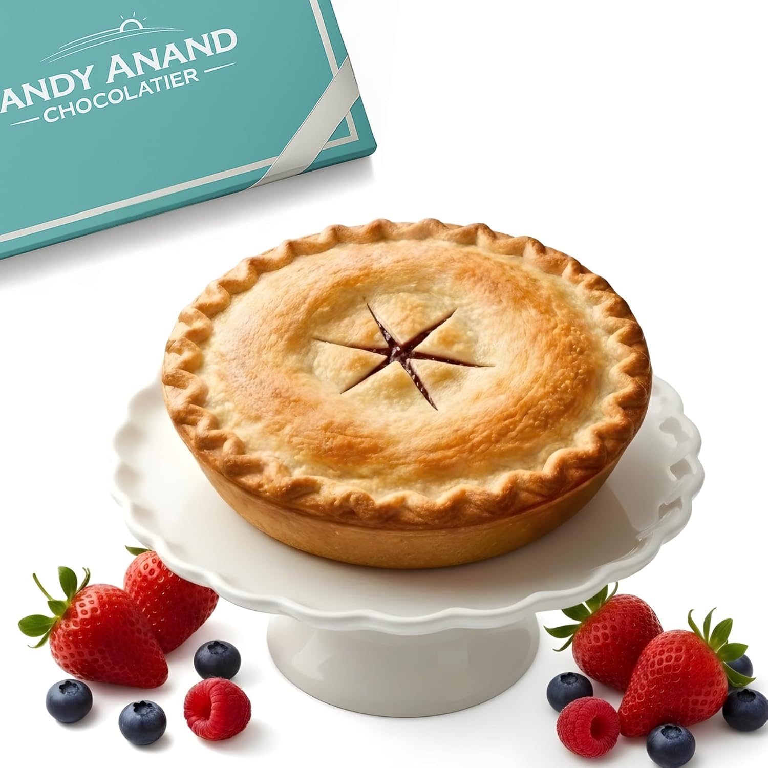 ANDY ANAND CHOCOLATIER Sugar Free Mixed Berry Pie, 2.6 lbs - Handcrafted Strawberries, Blueberries & Blackberries - Freshly Baked, Guilt-Free Dessert in Reusable Serving Tray - Perfect for Birthdays & Holidays