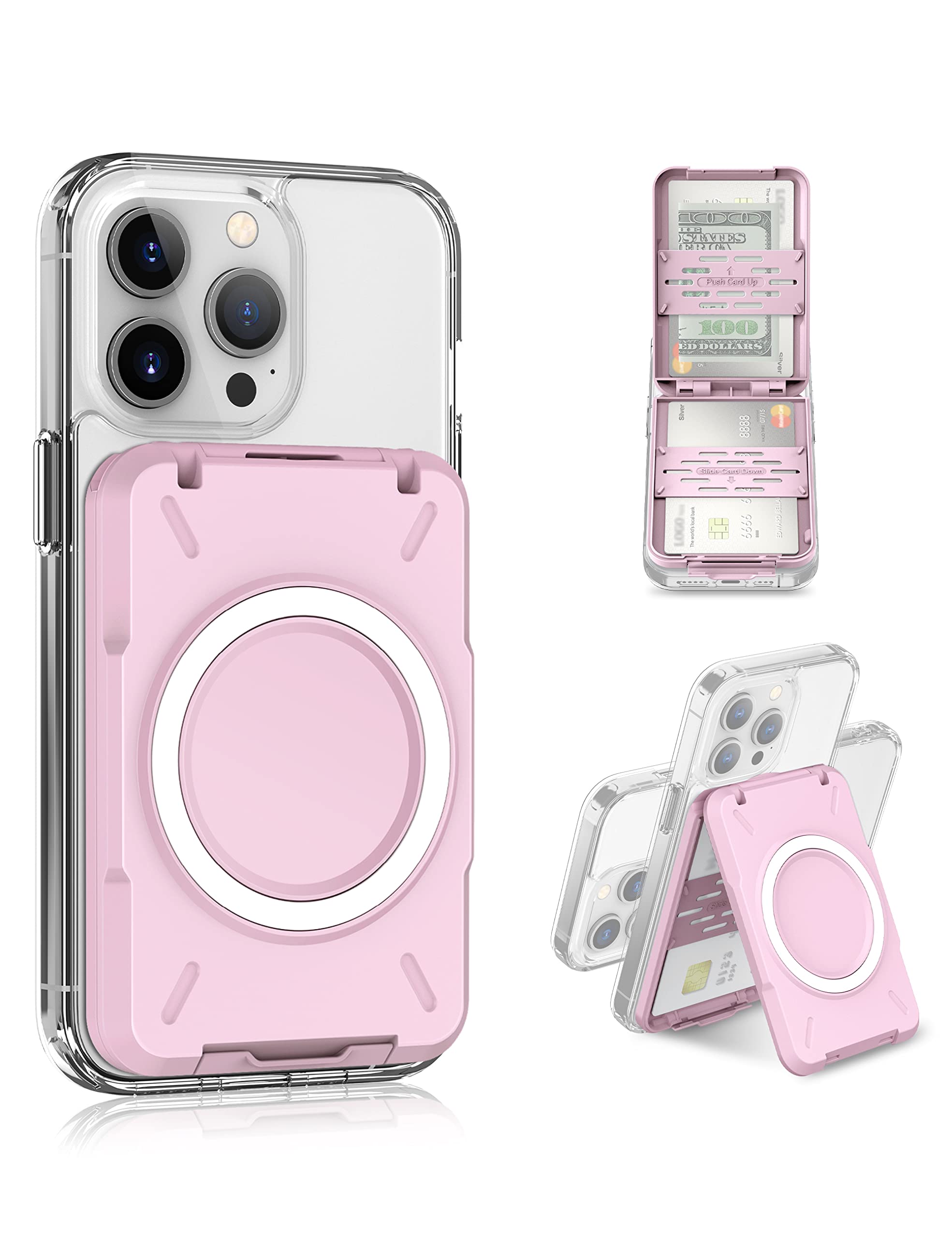 PROfezzion 2-in-1 for MagSafe Wallet Stand, RFID Blocking Magnetic Card Holder Fit 4 Cards, Detachable Hard Shell Wallet for iPhone 15 14 13 12 Pro Max Plus & MagSafe Case (Not for 13/12 Mini)