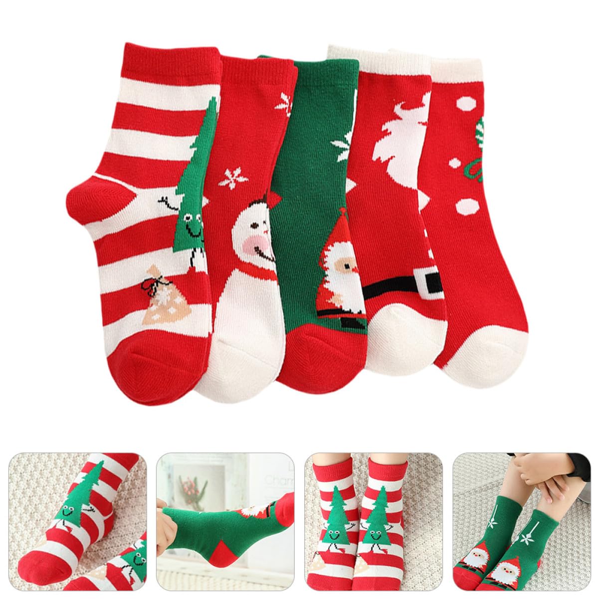 Garneck 5pares Medias de Navidad Calcetines de Algodón Cálidos para Medias Navideñas de Dibujos Animados de Navidad para Usar Fiestas