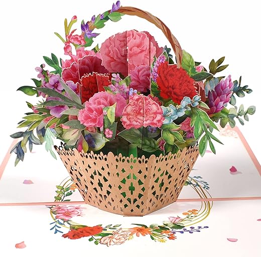 GREETING ART Flower Basket Pop Up Card, 8×6 – 3D Birthday Card for Mom, Mother’s Day Card,Pop Up Flower Greeting Cards for Wife, Paper Flower Card,…