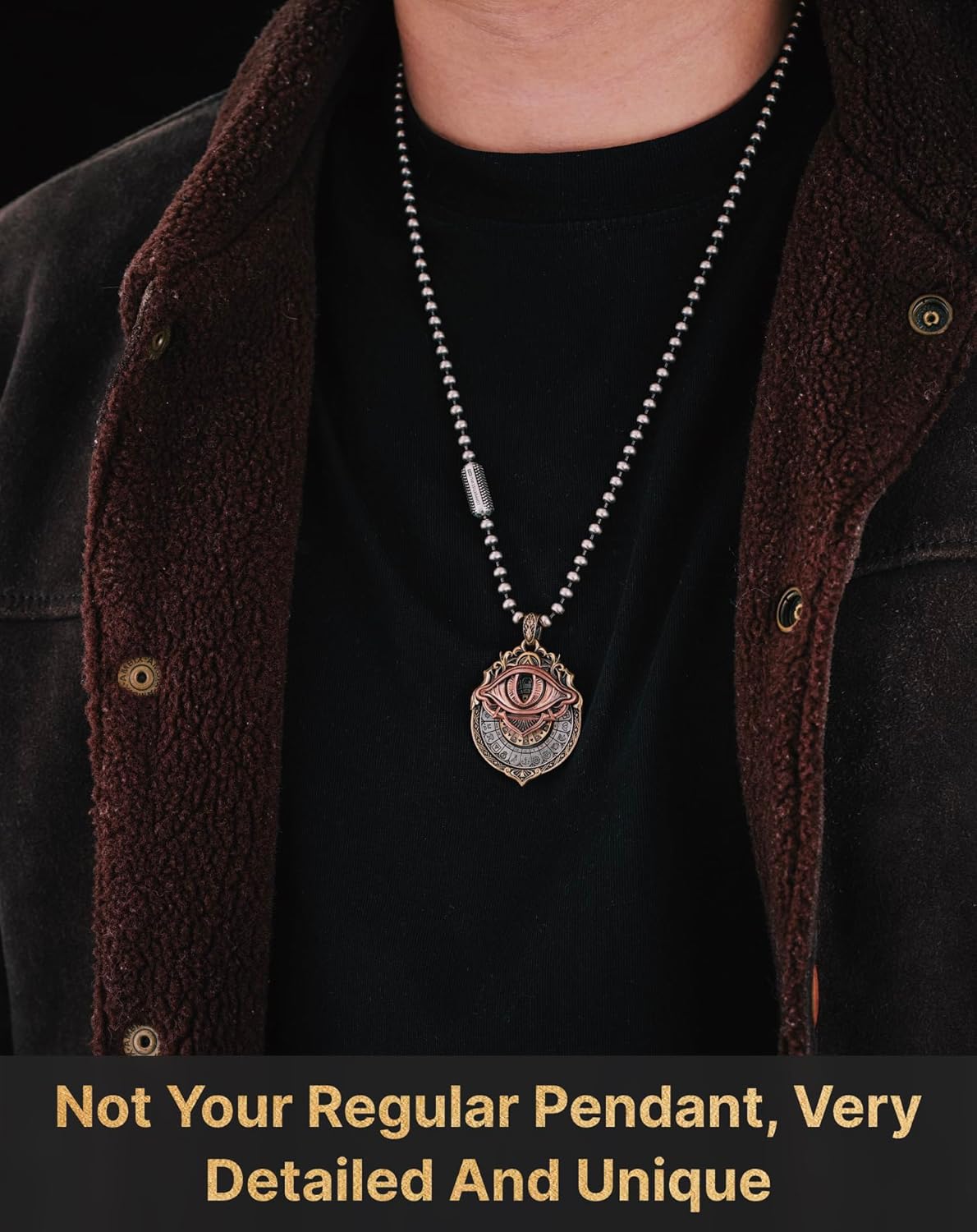 COPPERTIST.WU Tarot Vision Pendant - All-Seeing Eye Necklace, Tarot Card Symbol Pendant, Mystic Divination Jewelry, Smooth Rotation (Brass & Copper & White Bronze)